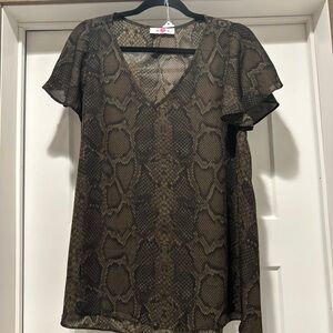 Buddy Love Brown Snake Print V-Neck Blouse